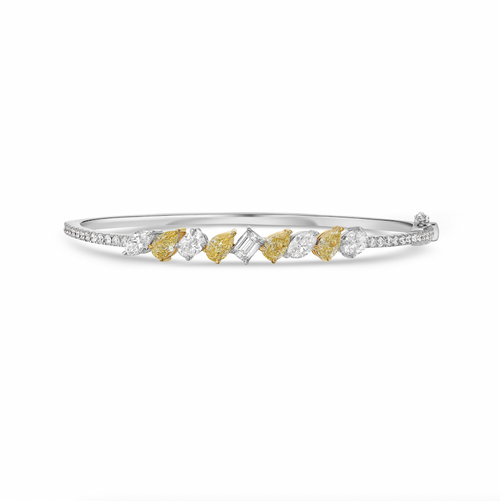 Natural yellow and white diamond bracelet. Yellow and white diamond bangle.