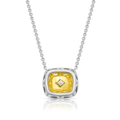 2ct Yellow Cushion with White Halo Diamond East West Pendant Necklace