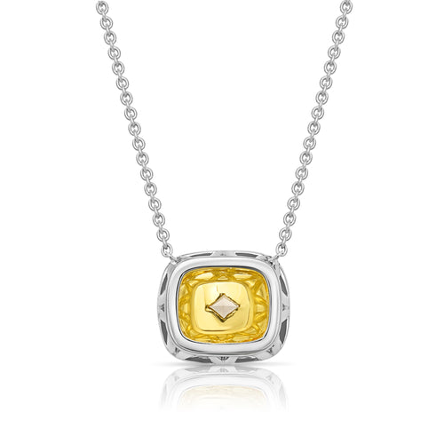 2ct Yellow Cushion with White Halo Diamond East West Pendant Necklace