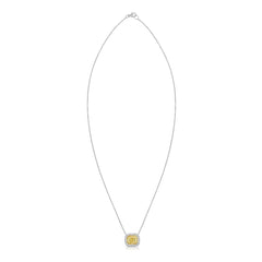2ct Yellow Cushion with White Halo Diamond East West Pendant Necklace