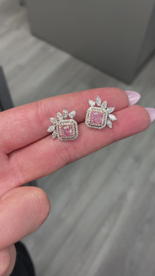 Unique pink diamond earrings. pink diamond studs. natural pink diamonds. GIA pink diamonds.