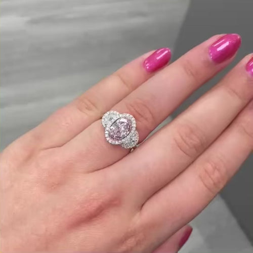 2 carat pink diamond oval. Light pink diamond oval. Natural pink diamond oval. Gia certified pink diamond. Light pink diamond oval ring. Pink diamond engagement ring.
