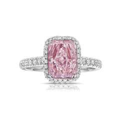 Unique pink diamond ring. pink radiant cut diamond. light pink diamond.