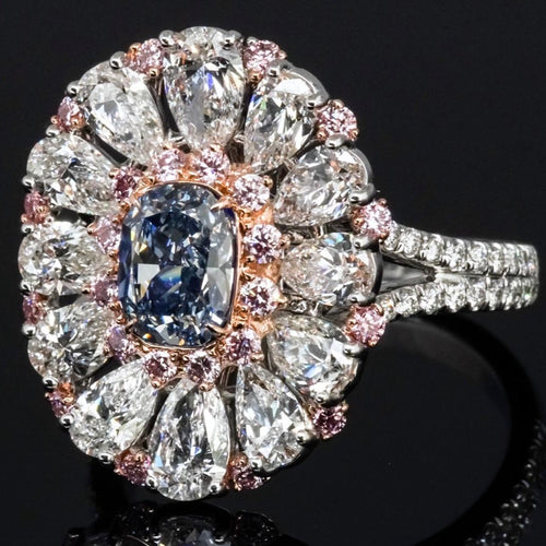 1.00 carat Fancy Blue Diamond Incredible Couture Ring, GIA Certified.