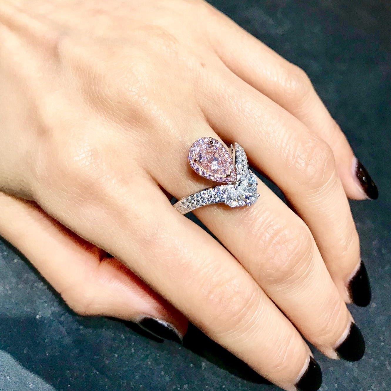 Pink pear shaped engagement ring discount
