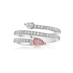 Elegant pink diamond ring. pink diamond spiral ring. pink pear diamond.