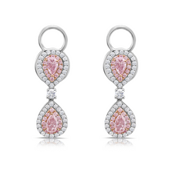 Unique pink diamond earrings. pink pear shape diamonds. pink diamonds.