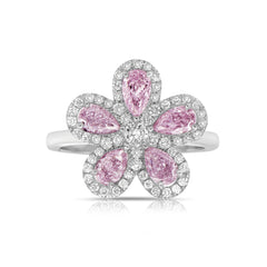 Unique pink diamond ring. pink diamond flower. pink diamond fashion ring.