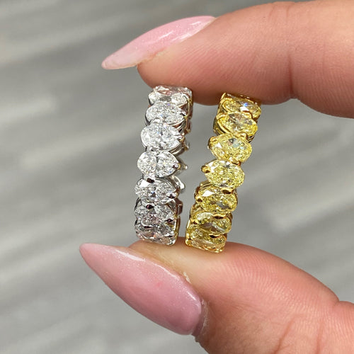 Oval diamond eternity ring. Yellow diamond oval eternity ring. Yellow diamond band. Canary diamond band. Yellow oval diamonds. Fancy yellow oval diamond ring. Yellow diamond stackable rings.