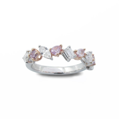 Unique natural light pink and white diamond eternity band.