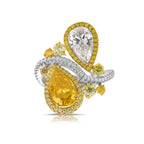 Old Money GIA Certified, Orange and White Pear Shaped Elongated Diamond Ring.