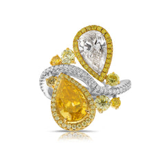 Old Money GIA Certified, Orange and White Pear Shaped Elongated Diamond Ring.