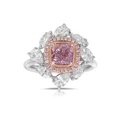 Ethereal pink diamond ring. pink cushion ring. light pink cushion diamond.