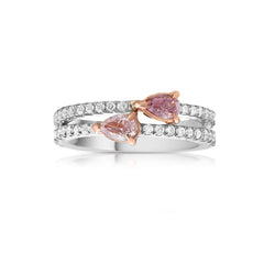 Elegant natural pink with elongated Oval shaped diamond ring, GIA certified.