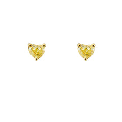 Unique Yellow diamond hearts. Yellow diamond studs. Yellow diamond earrings. Heart diamond earrings.