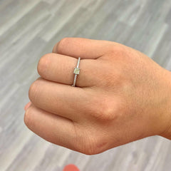 Natural Radiant Green Elongated Diamond Stackable Ring, GIA Certified.