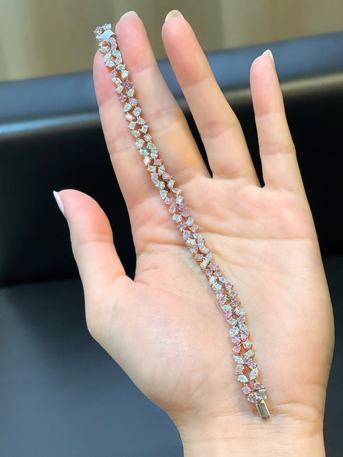 Pink diamond bracelet. pink diamond pear shape bracelet. Pink tennis bracelet. Natural pink diamond bracelet. Multi row pink diamond bracelet. Pink diamond jewelry