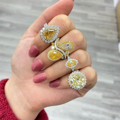 GIA Orange and White Pear Shape Diamond Ring