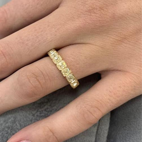 Yellow Diamond Asscher Cut Bezel Eternity Band