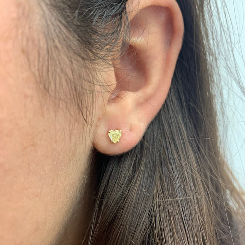 Yellow diamond hearts. Yellow diamond studs. Yellow diamond earrings. Heart diamond earrings