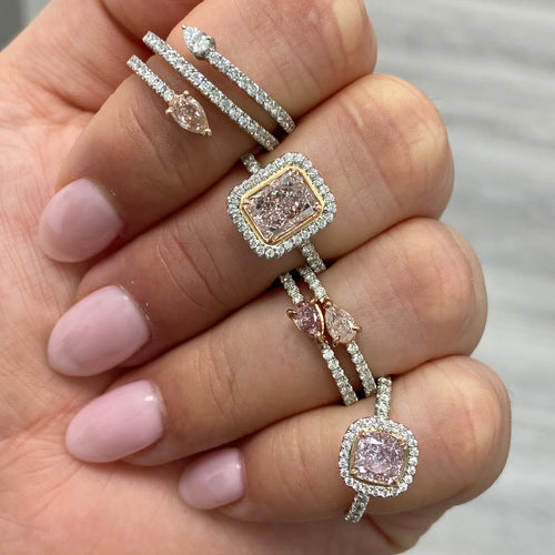 pink diamond ring. pink diamond spiral ring. pink pear diamond