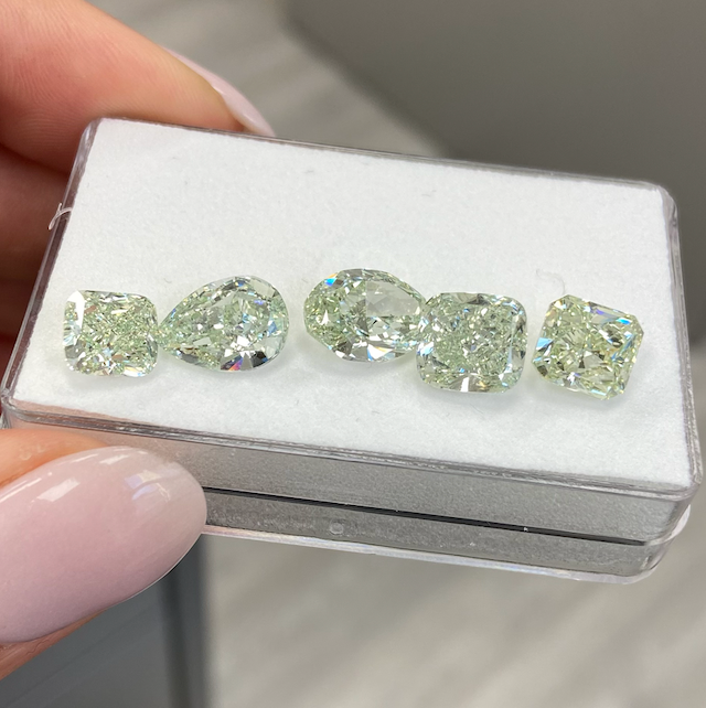 Natural green diamonds, radiant cut green diamonds