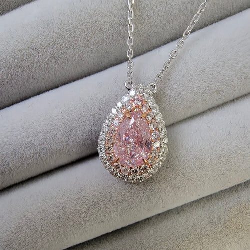 natural pink diamond, pink diamond pendant, light pink pear diamond, pear shape diamond, pink pear shape