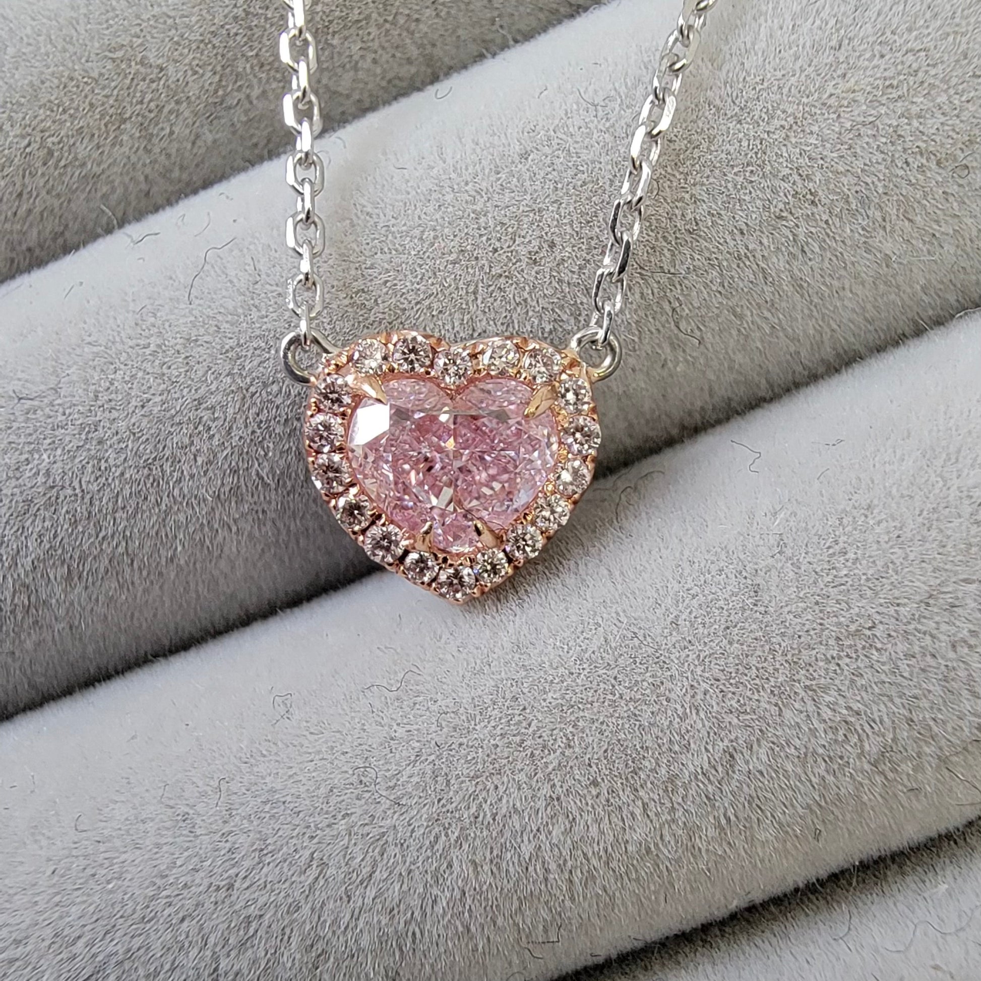 pink diamond heart, pink diamond necklace, natural pink diamond, natural pink diamond necklace, faint pink heart, faint pink diamond, pink diamond pendant