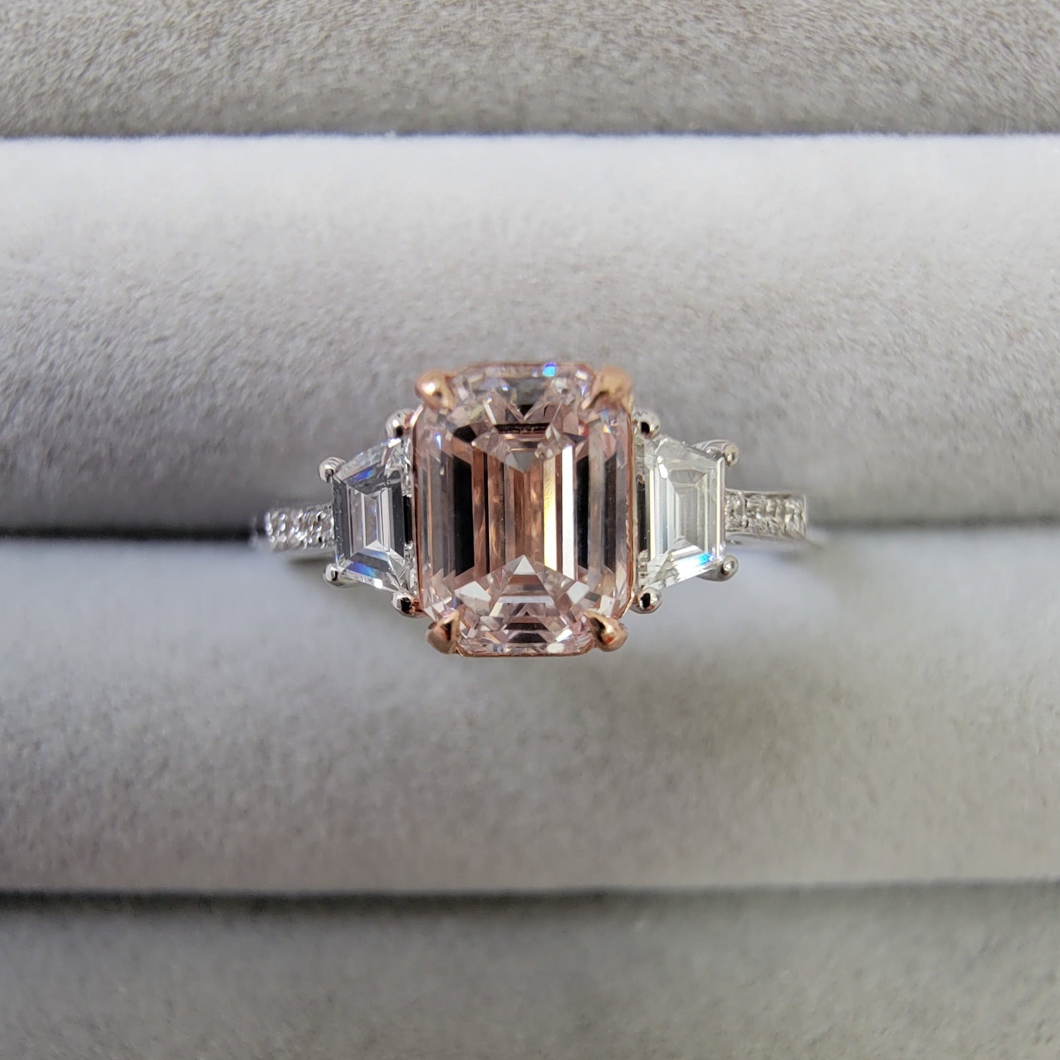 0.90ct GIA Faint Pinkish Brown Emerald Diamond Ring