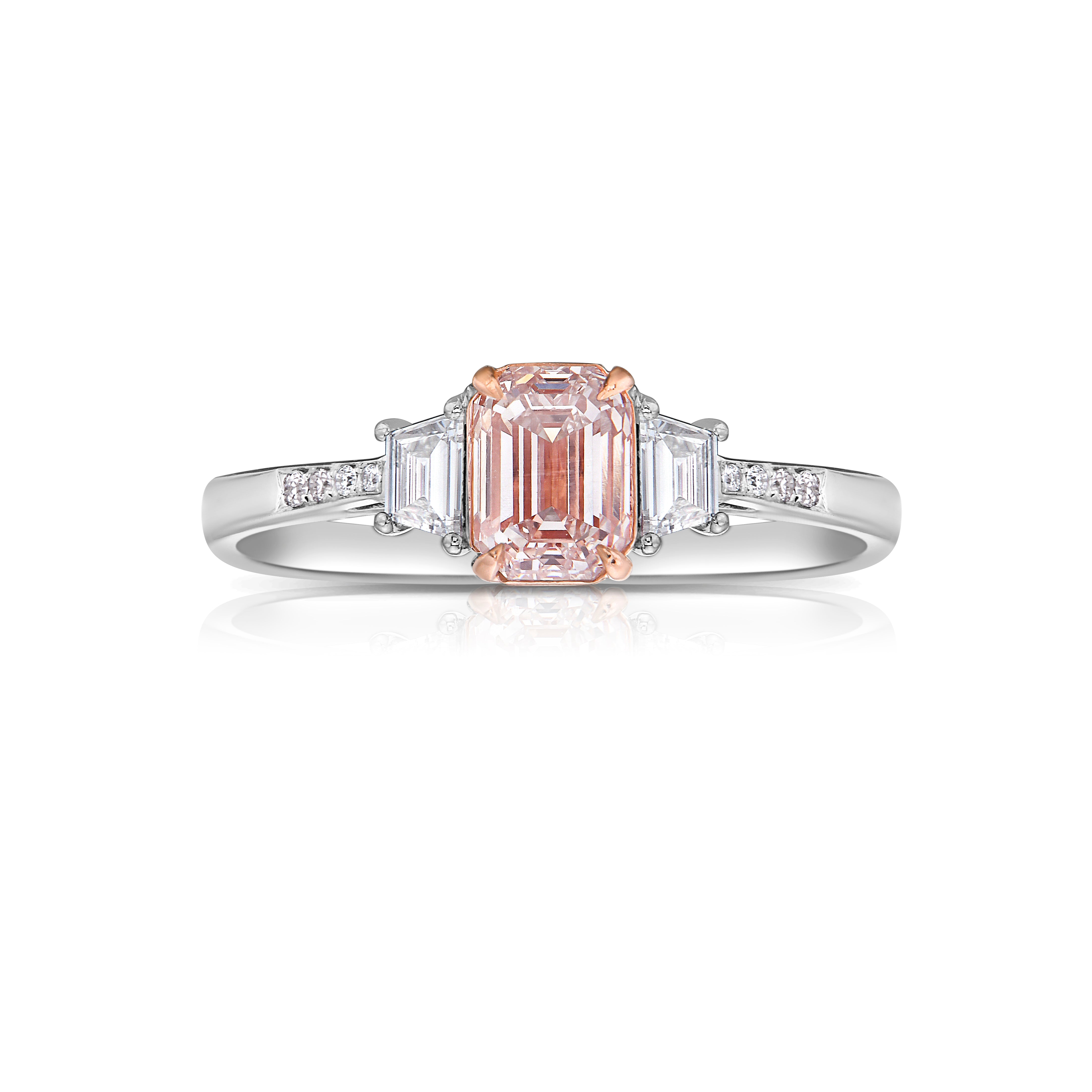 0.90ct GIA Faint Pinkish Brown Emerald Diamond Ring