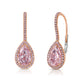Handmade rose gold earrings featuring a rare matched pair of 2 carat each light pink pear shape diamonds, both VS clarity.