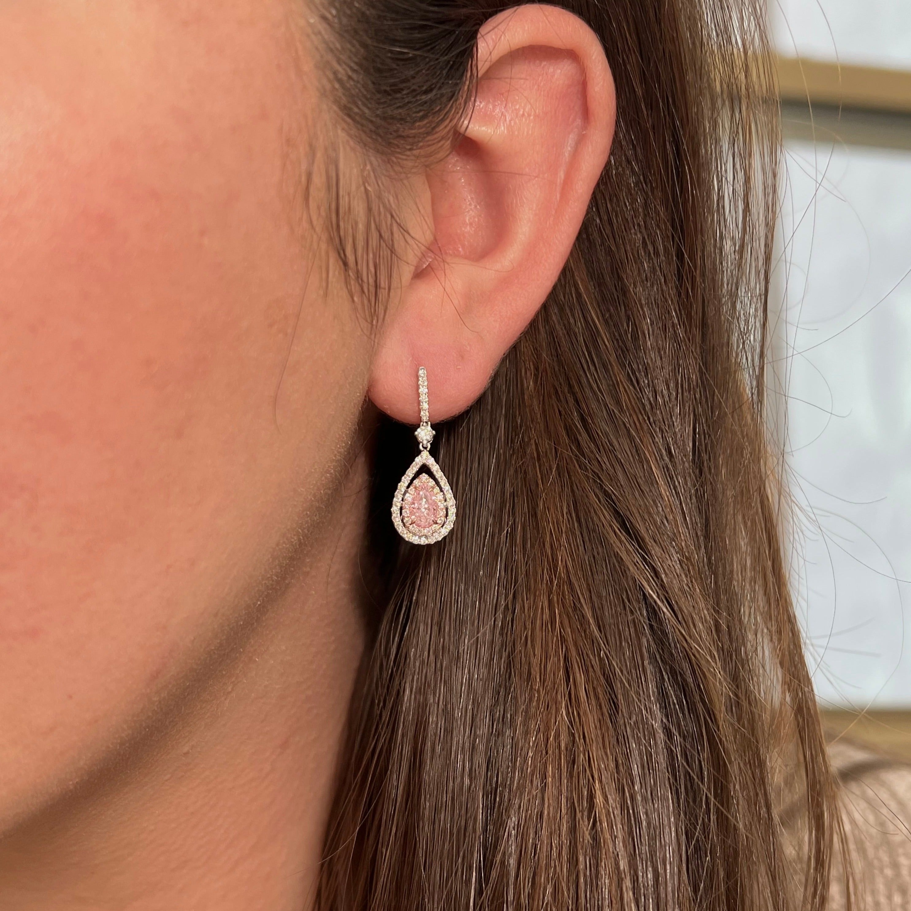 1.50ct GIA Pink Pear Diamond Earrings