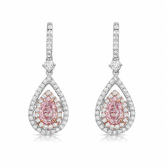 pink diamond pear shape earrings with white diamonds. Pink diamond earrings