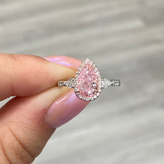 Pink pear shape diamond, pink diamond ring, pink diamond engagement ring, pear shape diamond, natural pink diamond, halo engagement ring, bubblegum pink diamond