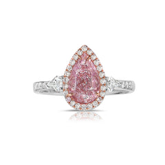 Ethereal Pink pear shape diamond, pink diamond ring, pink diamond engagement ring, pear shape diamond, natural pink diamond, halo engagement ring, bubblegum pink diamond.