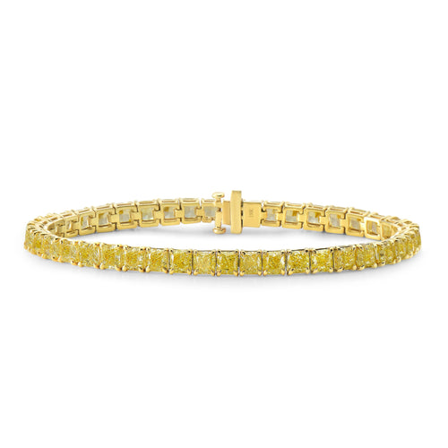 GIA certified fancy yellow cushion cut diamond bracelet featuring VS+ clarity.