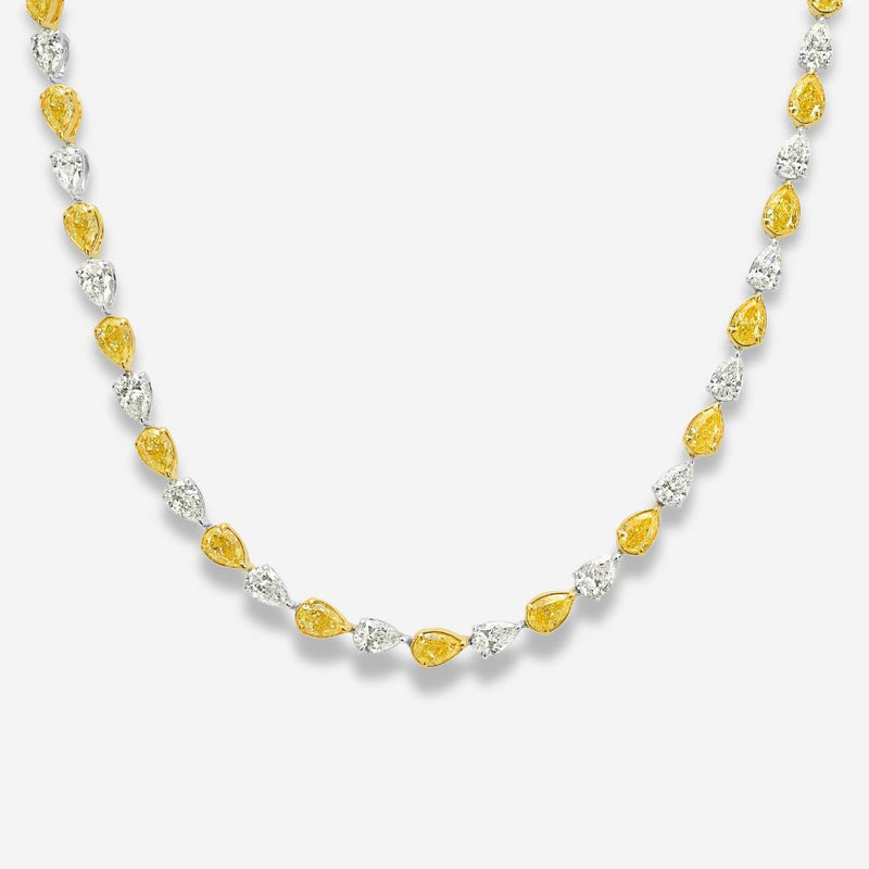 11.5ct Alternating Fancy Yellow and White Pear Diamond Necklace