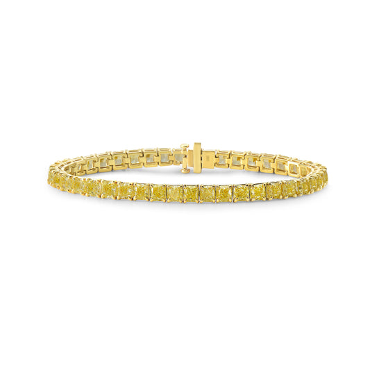 Natural yellow diamond bracelet, yellow diamond bracelet, diamond tennis bracelet, yellow diamond tennis bracelet, cushion cut diamonds, yellow cushion cut diamonds, yellow cushion tennis bracelet