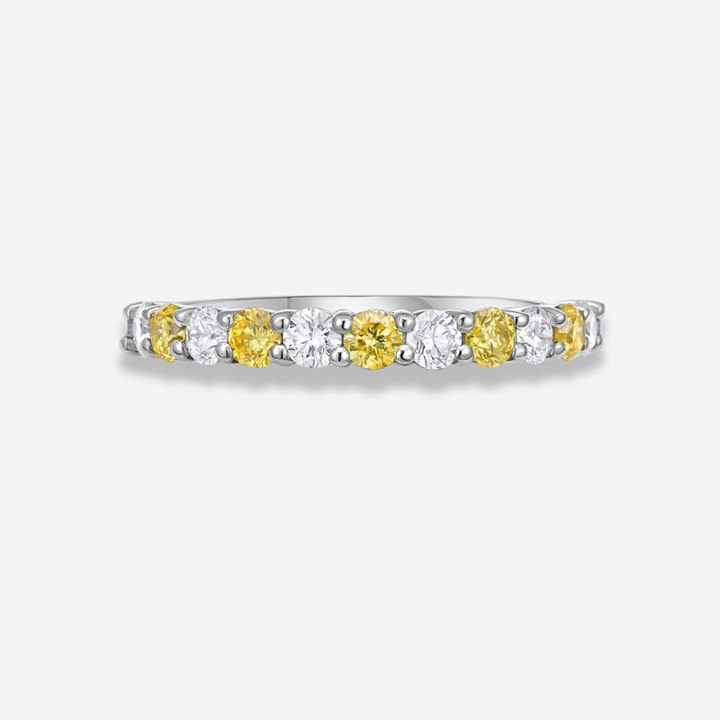 Round Yellow and White Diamond Band Ring