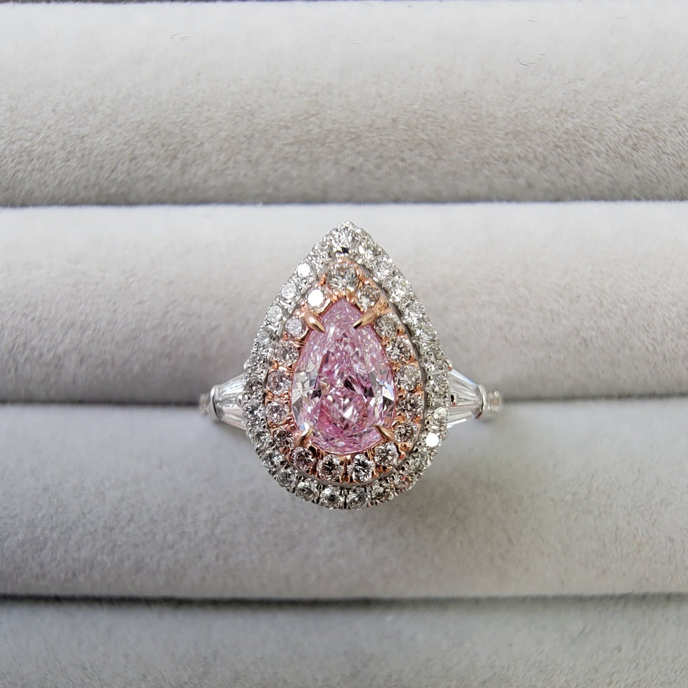 1.00ct GIA Faint Pink Pear Diamond Ring