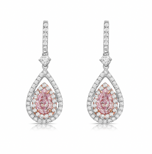 Pink diamond earrings, pink diamond pear shape, pink diamond earrings, natural pink diamonds