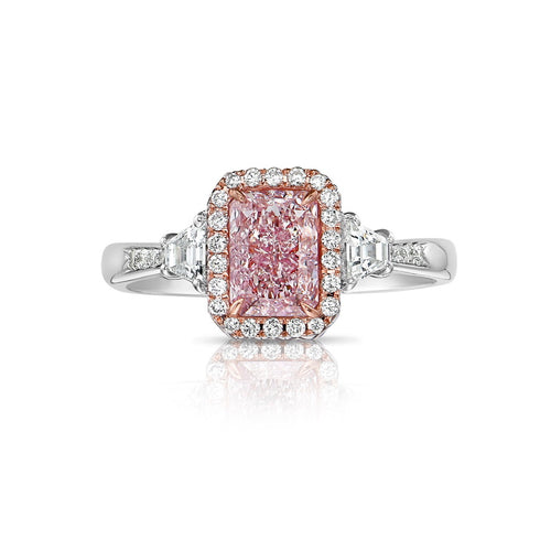 Pink Diamonds. Pink Diamond engagement rings. pink diamond ring. Light pink diamond rings. Long radiant pink diamond ring. Long Radiant. Rare colors pink diamonds. rare colors.