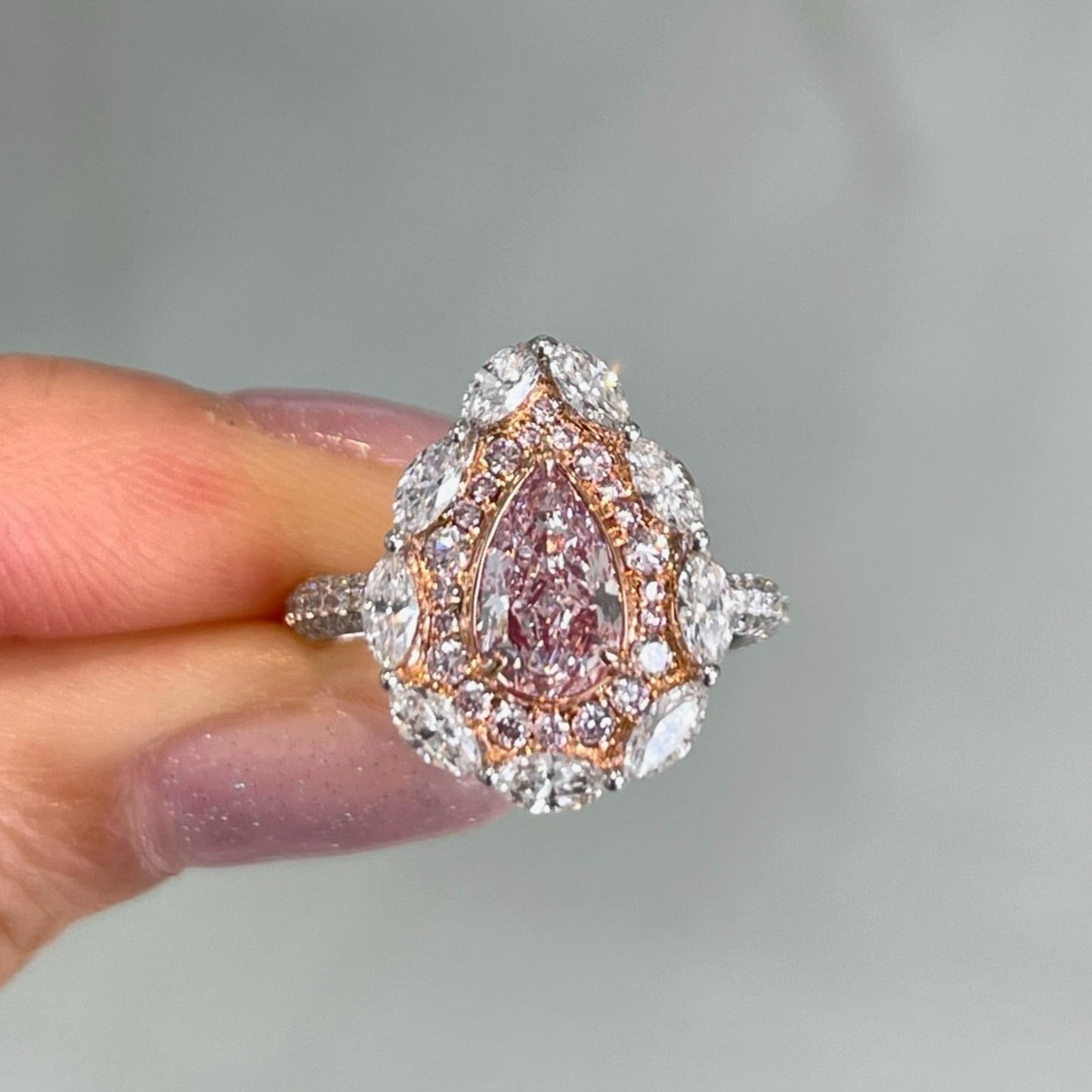 Pink pear diamond engagement ring. Designed for its sweet pink elegance. Look further into our pink diamond collection to find your dream diamond ring.