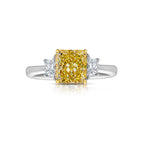 Old money fancy yellow diamond ring. yellow diamonds. fancy yellow diamond. 3 stone ring. 2 carat yellow diamond.