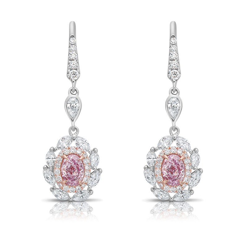 pink diamond earrings. pink diamonds. pink diamond jewelry. pink diamond studs. pink diamond drop earrings. pink and white diamond earrings. pink diamond ovals.