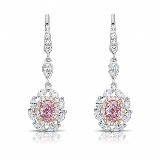 pink diamond earrings. pink diamonds. pink diamond jewelry. pink diamond studs. pink diamond drop earrings. pink and white diamond earrings. pink diamond ovals.