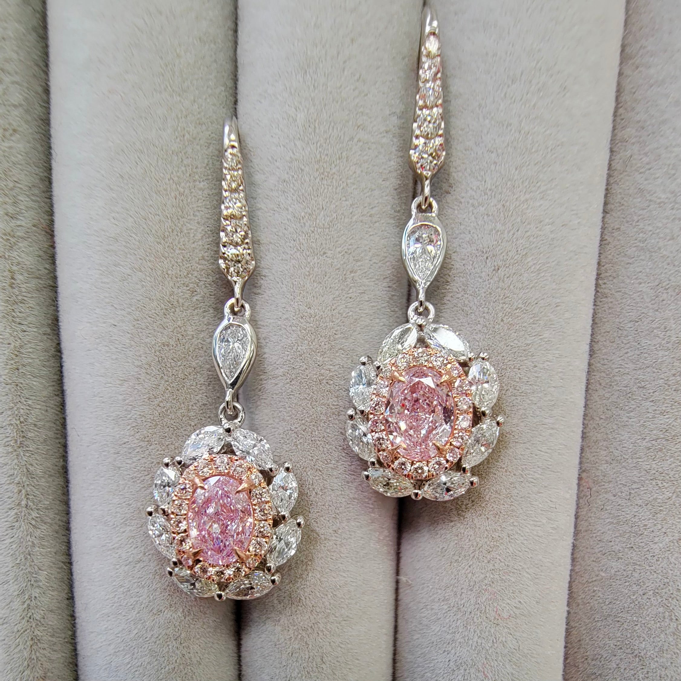 2.9ct Faint Pink Oval Diamond Drop Earrings