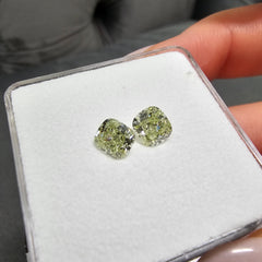 Matched Pair Fancy Yellowish Green Cushion Diamond