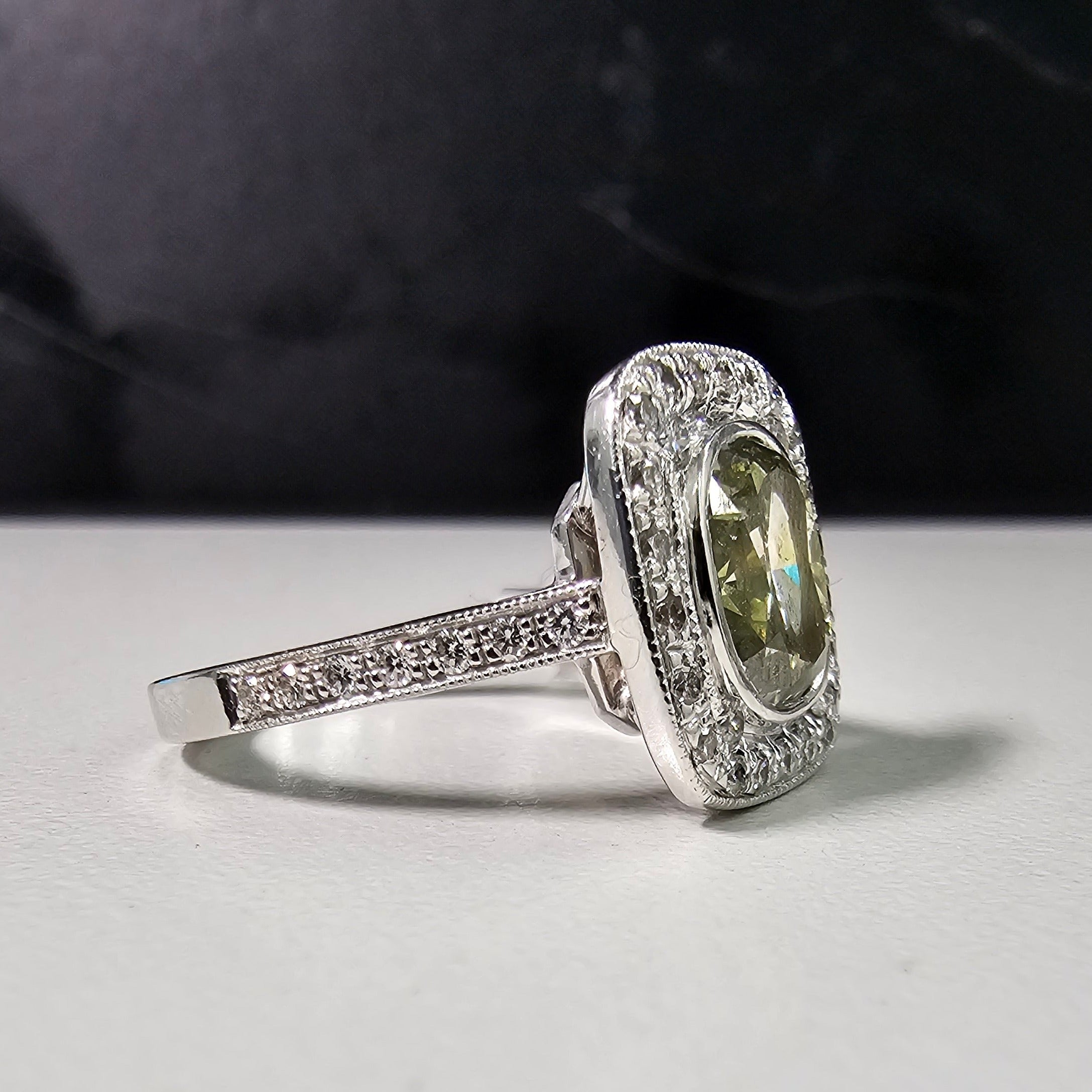 2 Carat Green and White Diamond Ring