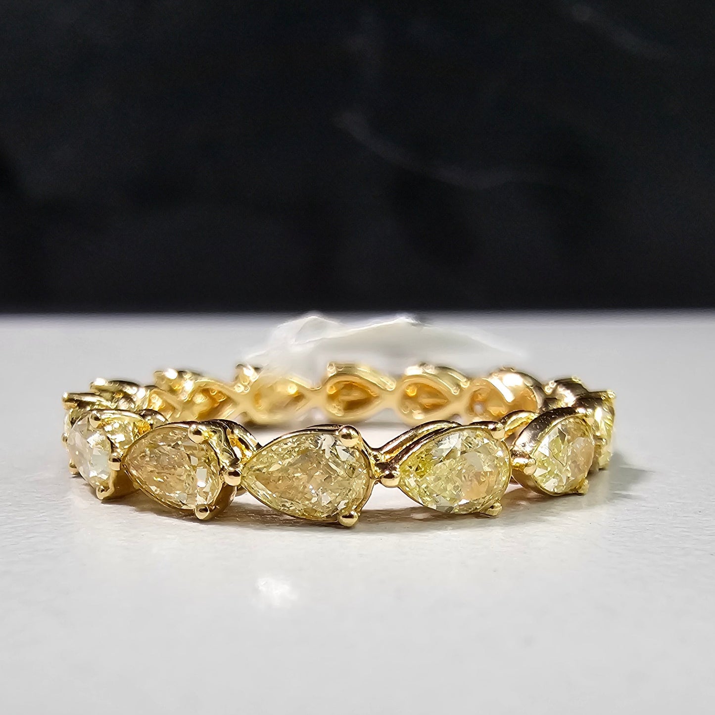 2.19 Carats Total 14 Pear Shape Diamonds Fancy Intense Yellow Diamonds Crafted in 18k Yellow Gold Handmade in NYC